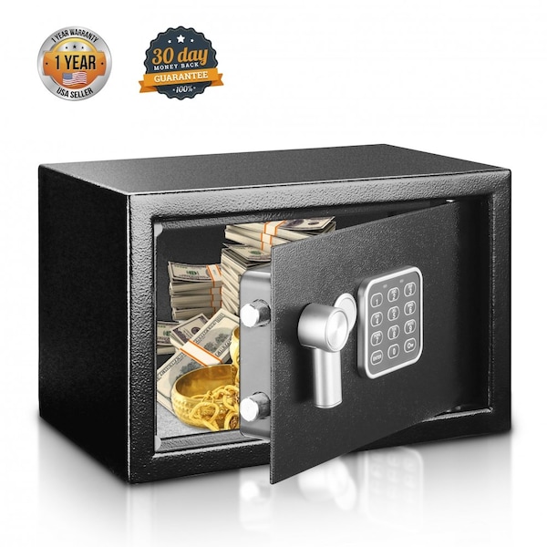 Serenelife Premium Steel Digital Safe Box - 9.1 in x 6.7 in x 6.7 in, Black SLSFE12 - main